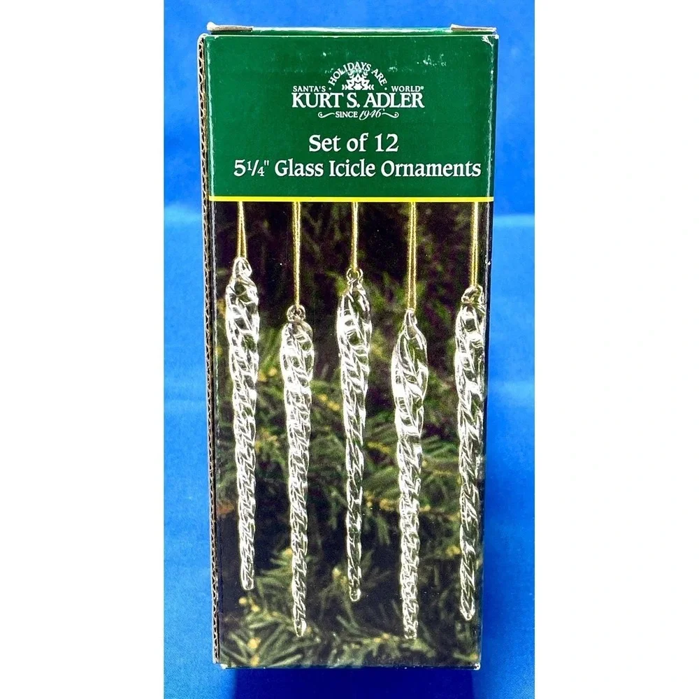 Kurt Adler Glass Icicle Ornament Set 12 Clear Twisted Crystal Style New!!